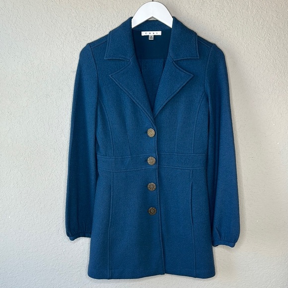 CAbi Teal Blue Aristocrat 100% Merino Wool Mid Length Coat Style #707 Size S - Picture 1 of 15